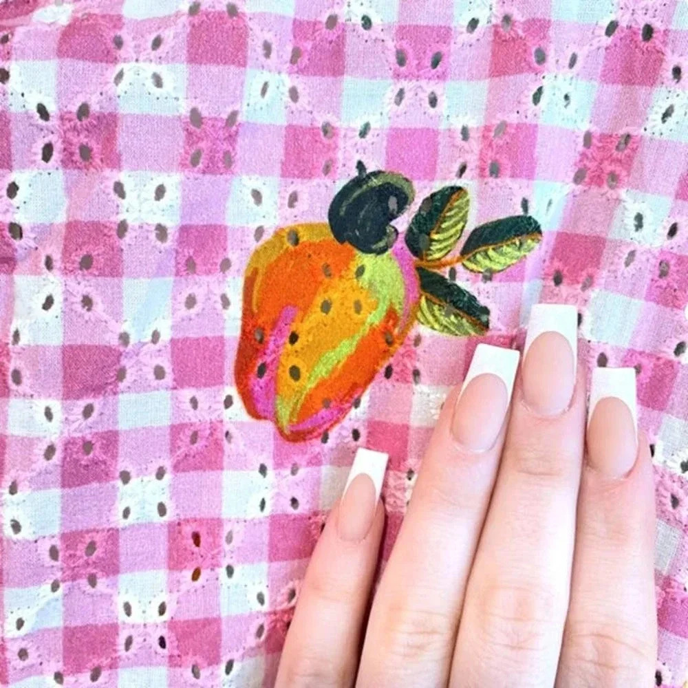 FARM Rio Green Pink Yellow Gingham Maxi Dress with Fruit Print - Picture 9 of 12